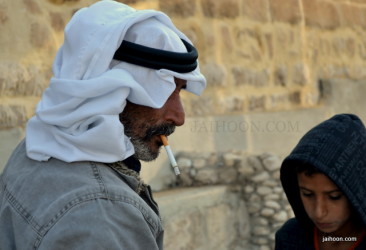 Palestinian father and son at Nabi Musa near Dead Sea