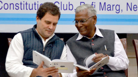 Rahul Gandhi reading Slogans of the Sage, collection of aphorisms by Sayyid Shihab Thangal